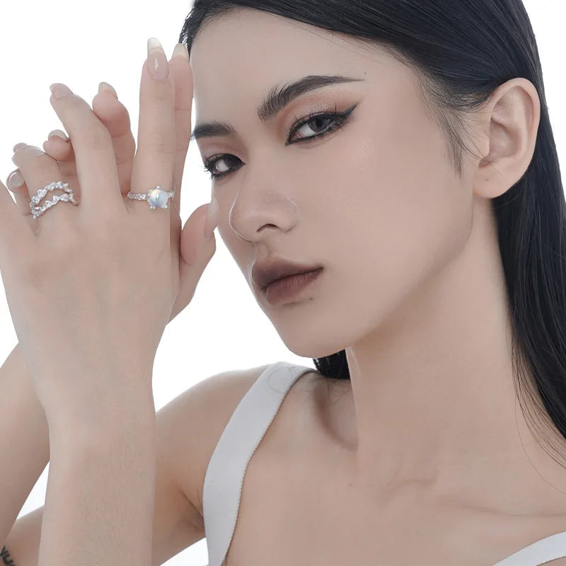 Textured Moon Stone Ring R1267