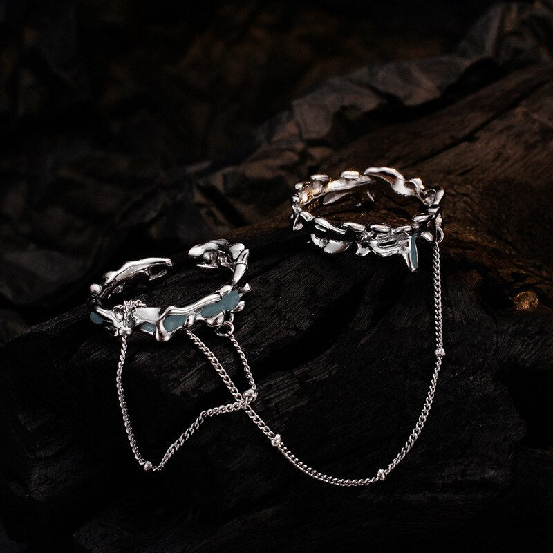 Enamel Floral Tassel Chained Ring R1192