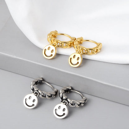 Chain Hoop Smiley Earrings E1046