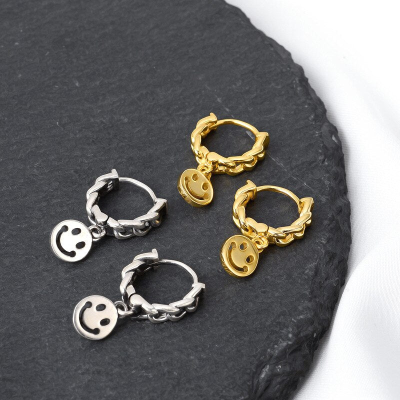 Chain Hoop Smiley Earrings E1046