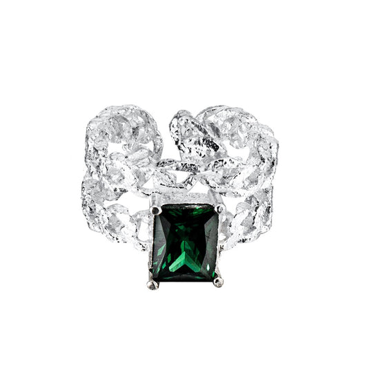 Emerald Zircon Textured Open Ring R1165