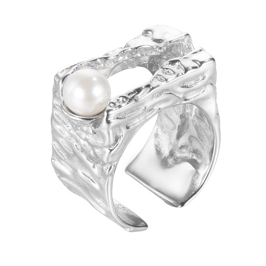 Hammered Pattern Pearl Ring R1099