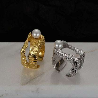 Hammered Pattern Pearl Ring R1099