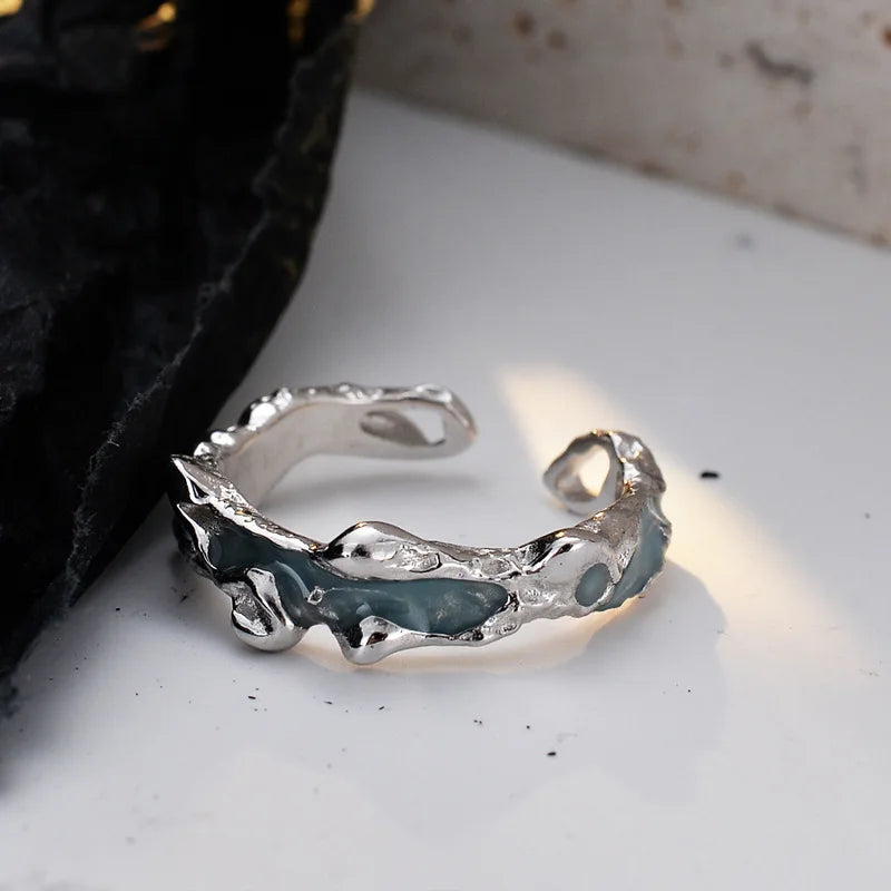 Irregular Blue Enamel Ring R1223