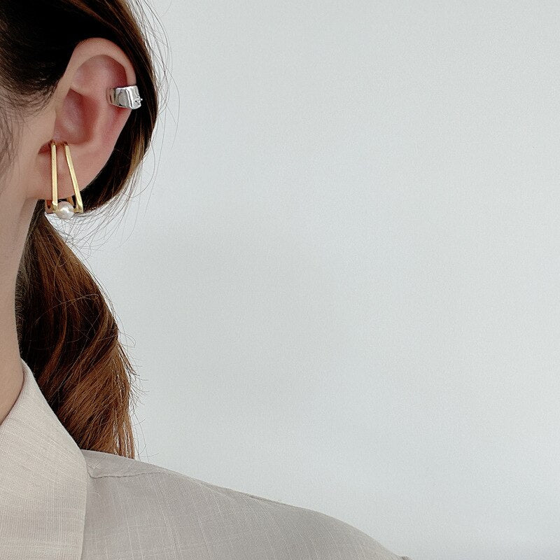 Geometric Shell Pearl Ear Cuff E1055 1 Piece
