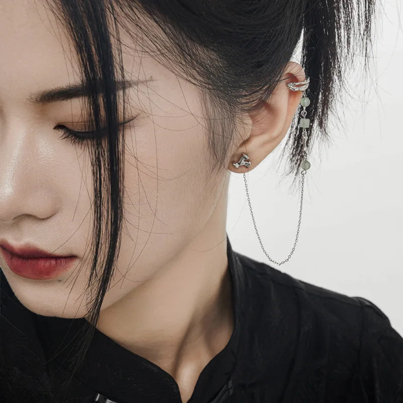 Long Chain Jade Ear Cuff E1152, 1 Piece