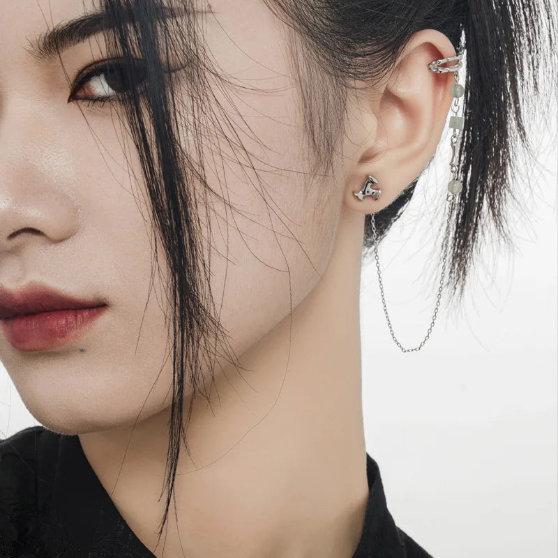 Long Chain Jade Ear Cuff E1152, 1 Piece