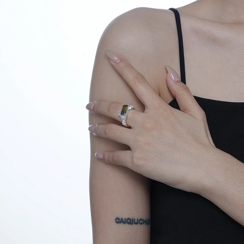 Olive CZ Irregular Ring R1188