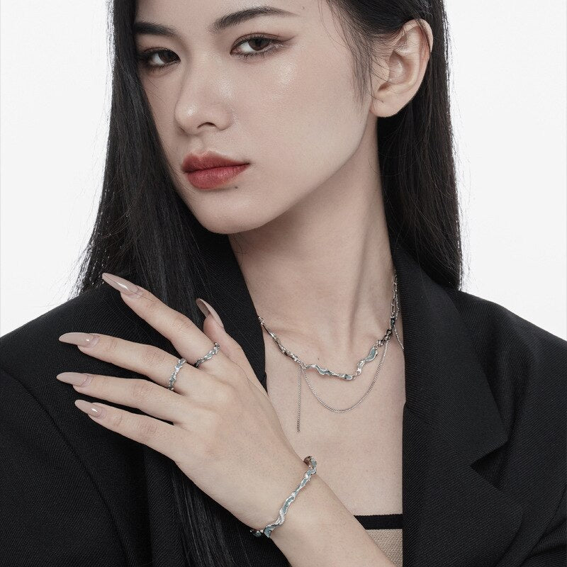 Alien Blue Enamel Scrunched Bangle B1011