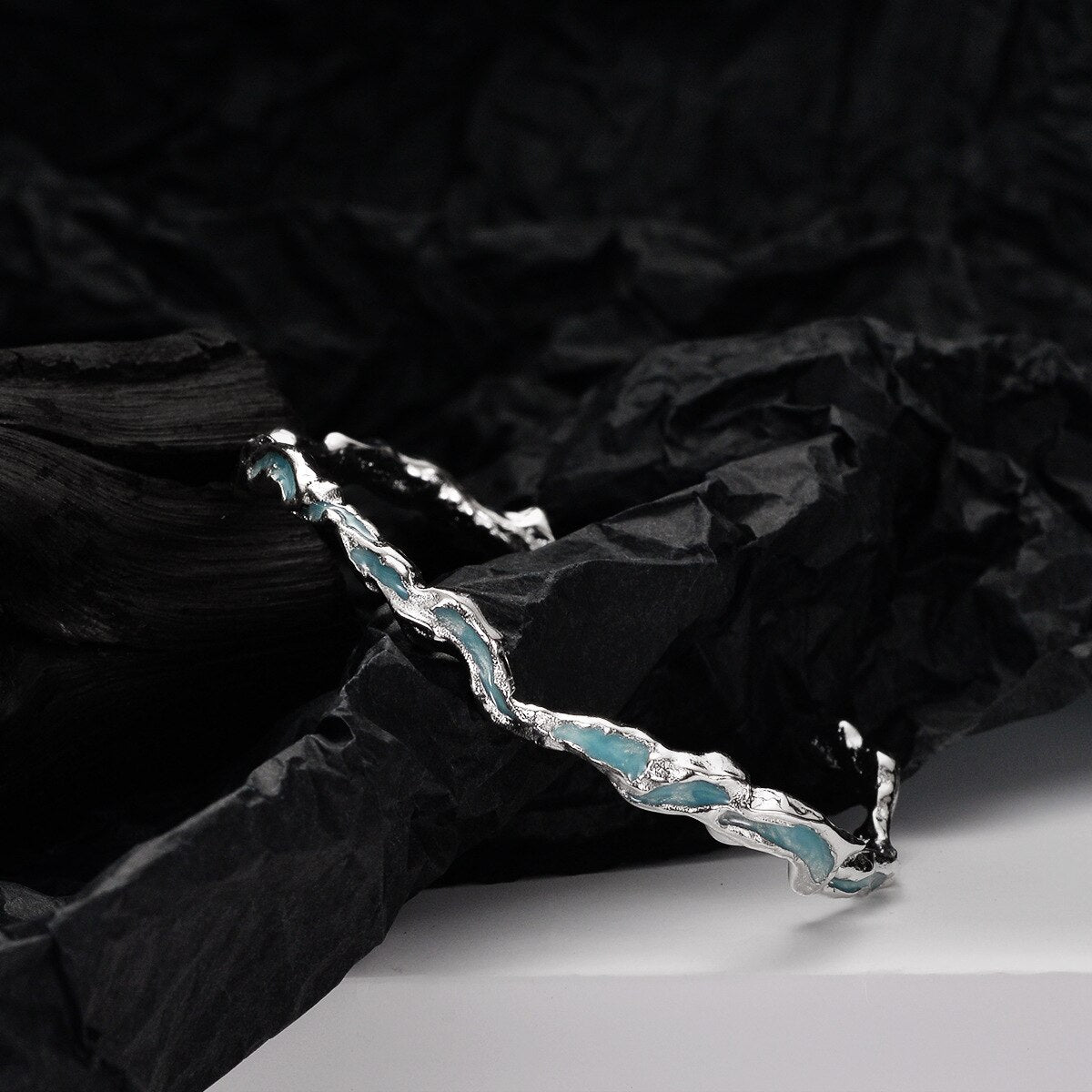 Alien Blue Enamel Scrunched Bangle B1011