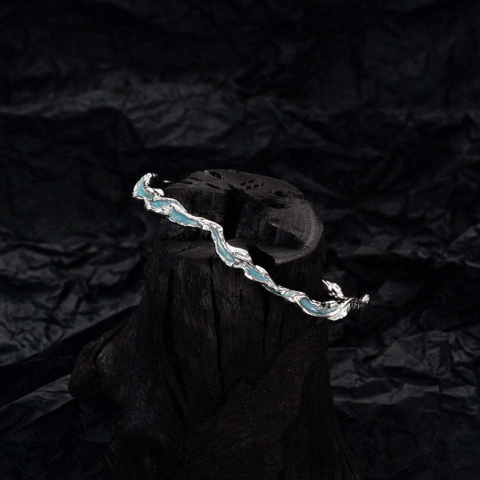 Alien Blue Enamel Scrunched Bangle B1011