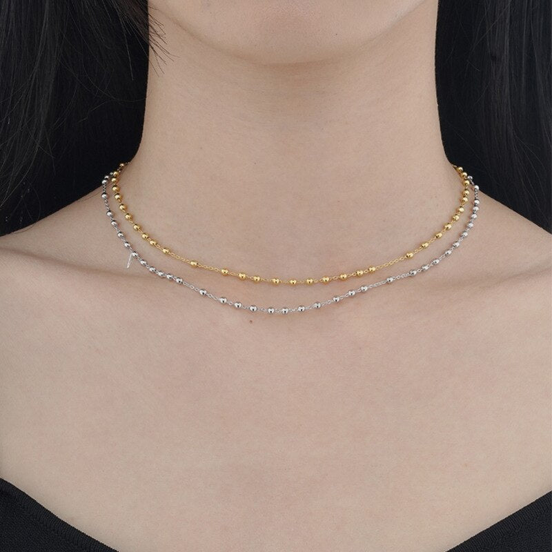 Ball Chain Spaced Beads Necklace N1029