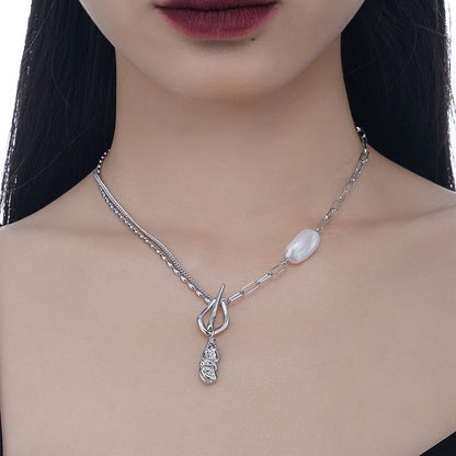 Baroque Pearl Drawn Chain Necklace N1035