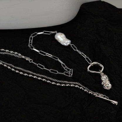 Baroque Pearl Drawn Chain Necklace N1035