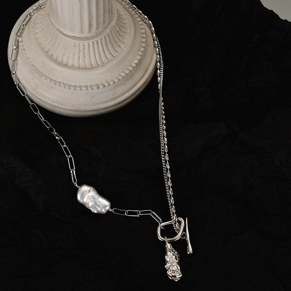 Baroque Pearl Drawn Chain Necklace N1035