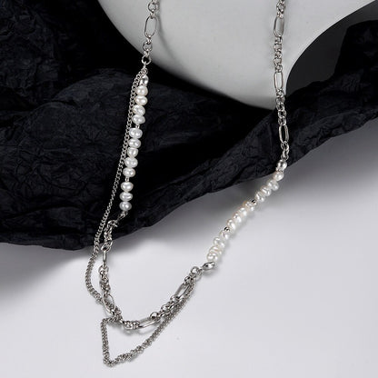 Elongated Figaro Chain Baroque Pearl Necklace N1036