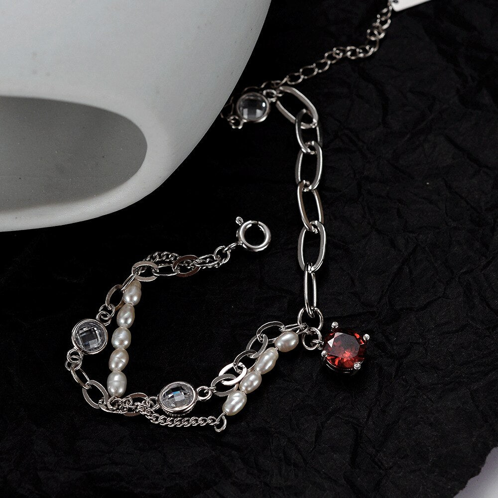 Multi Chained Baroque Pearls Bracelet B1034