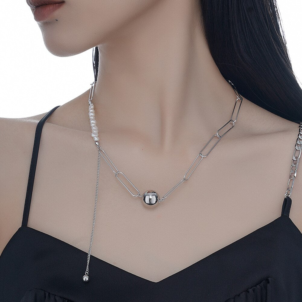 Drawn Chain Baroque Pearl Necklace N1032