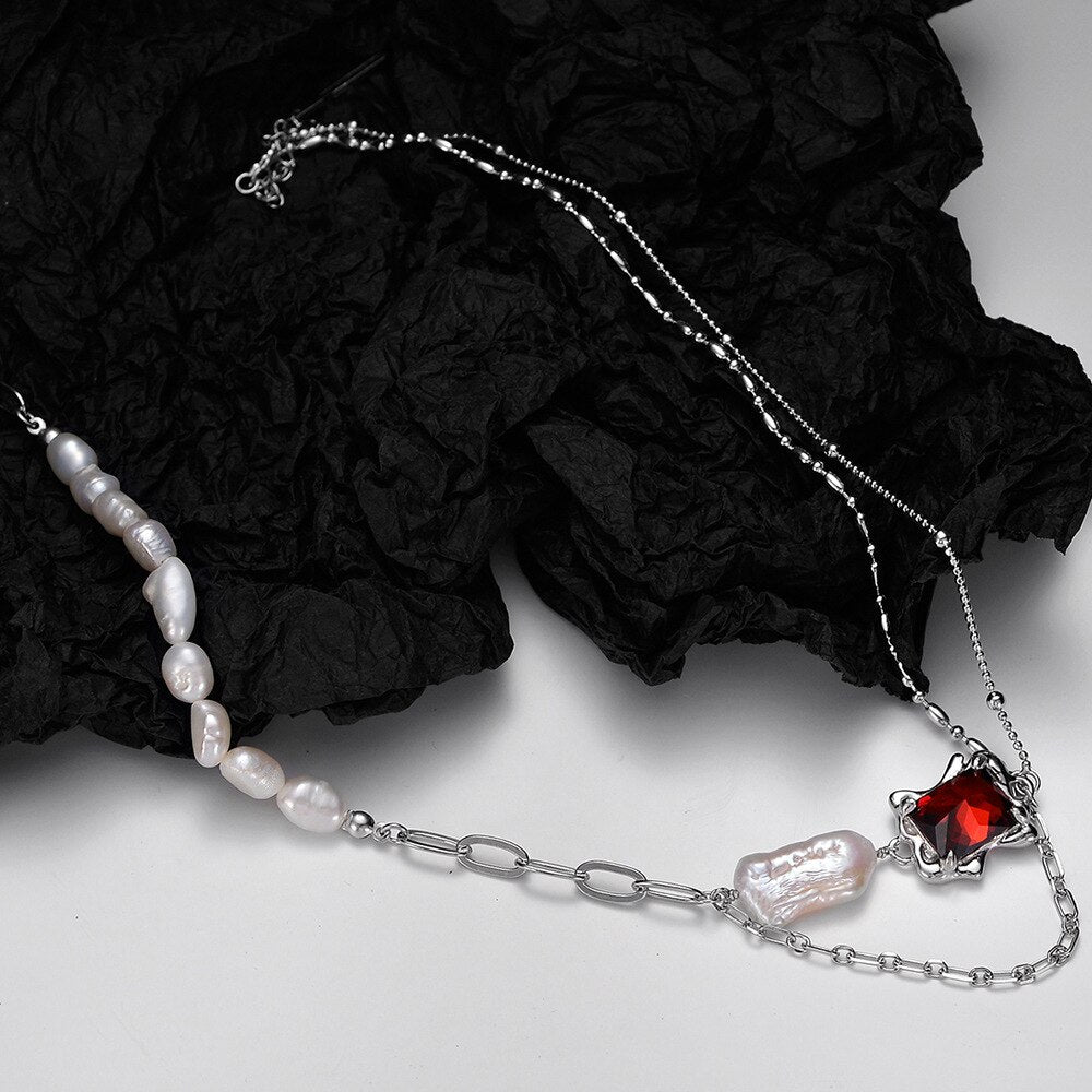 Collier de perles baroques rubis CZ N1040