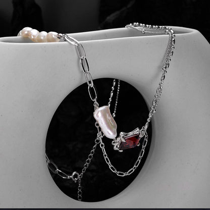 Baroque Pearls Ruby CZ Necklace N1040