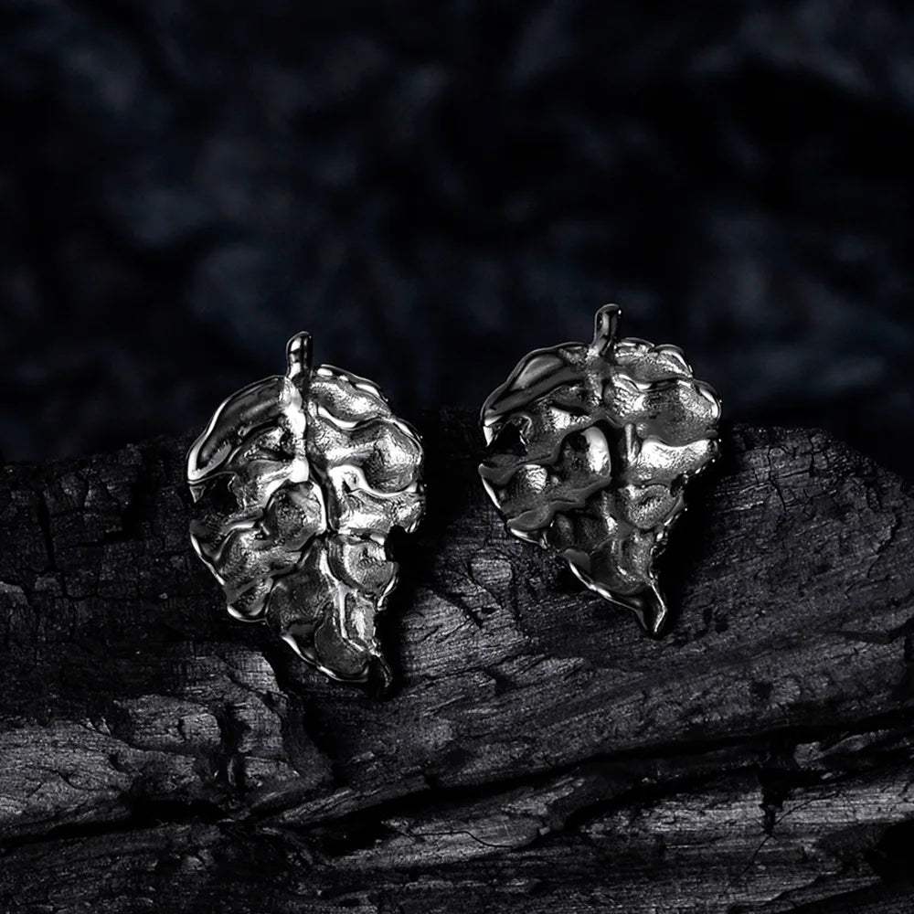 Black Corrupted Leaf Studs E1170