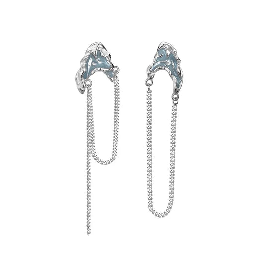 Blue Enamel Long Chain Earring E1126
