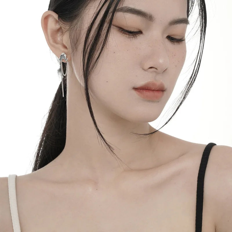 Blue Enamel Long Chain Earring E1126