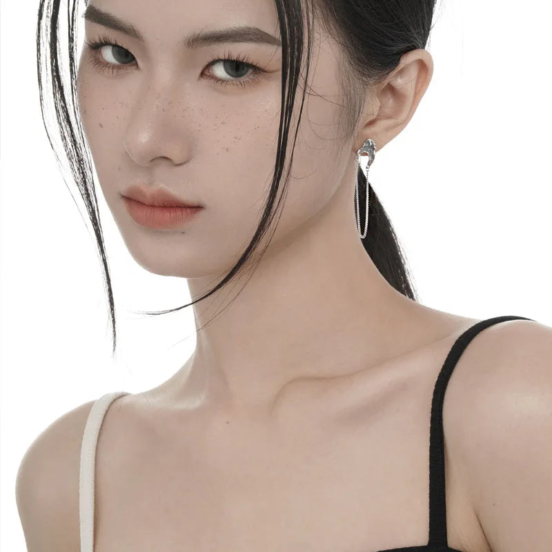 Blue Enamel Long Chain Earring E1126