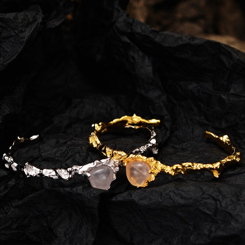 Agate Heart Crumpled Open Bangle B1050