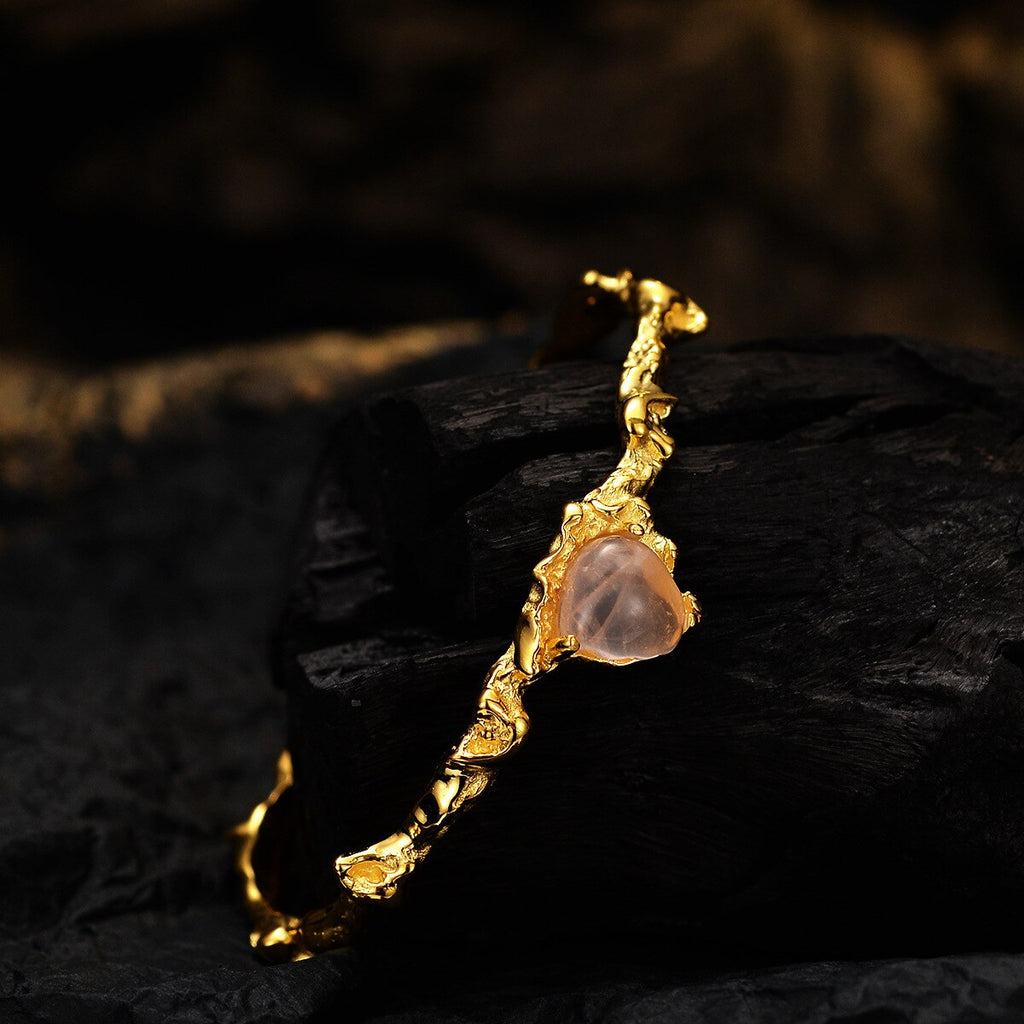 Agate Heart Crumpled Open Bangle B1050