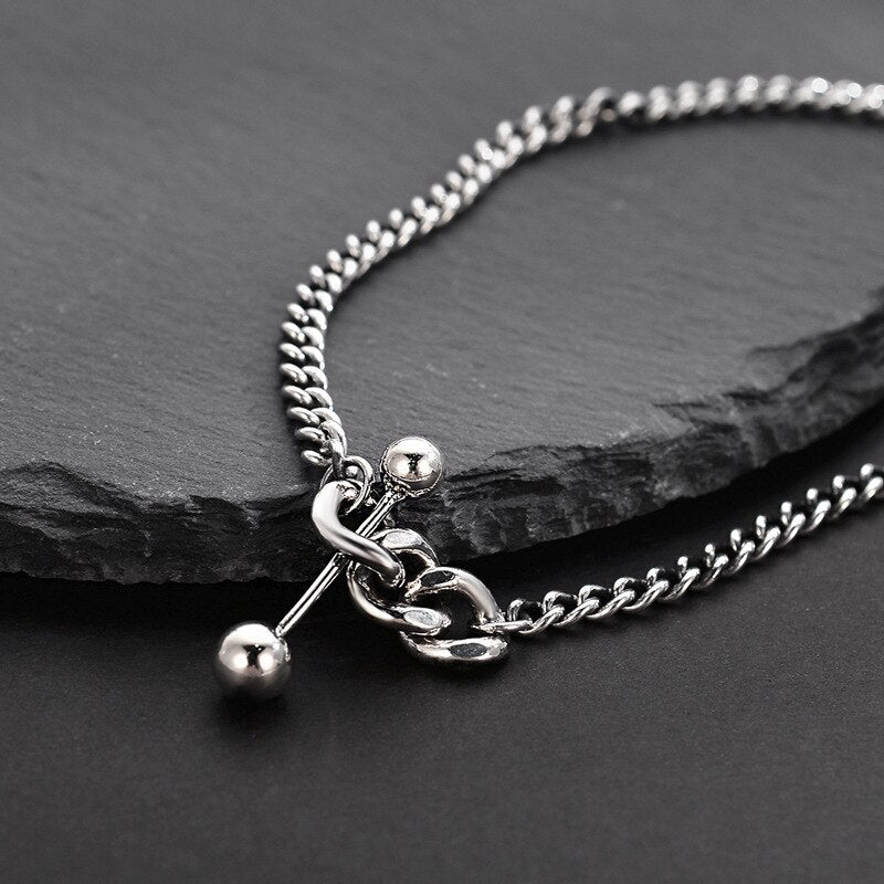 Dumbbell Charm Curb Chain Necklace N1008