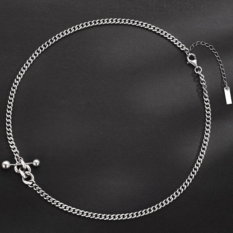 Dumbbell Charm Curb Chain Necklace N1008