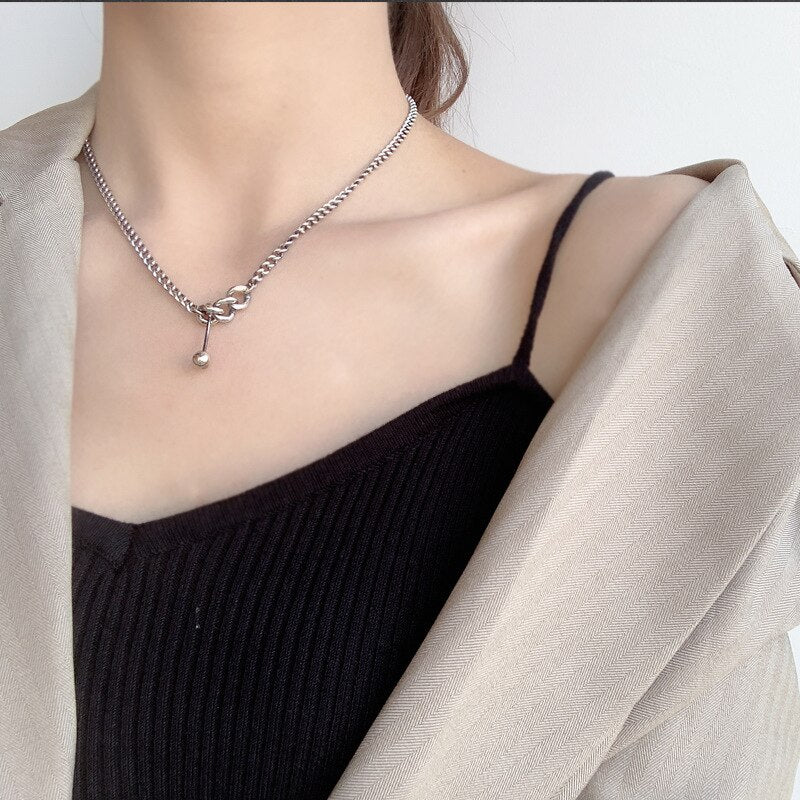 Dumbbell Charm Curb Chain Necklace N1008