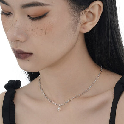 Elongated Drawn Chain Baroque Pearl Necklace N1048