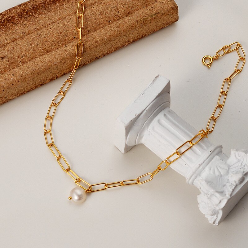 Elongated Drawn Chain Baroque Pearl Necklace N1048