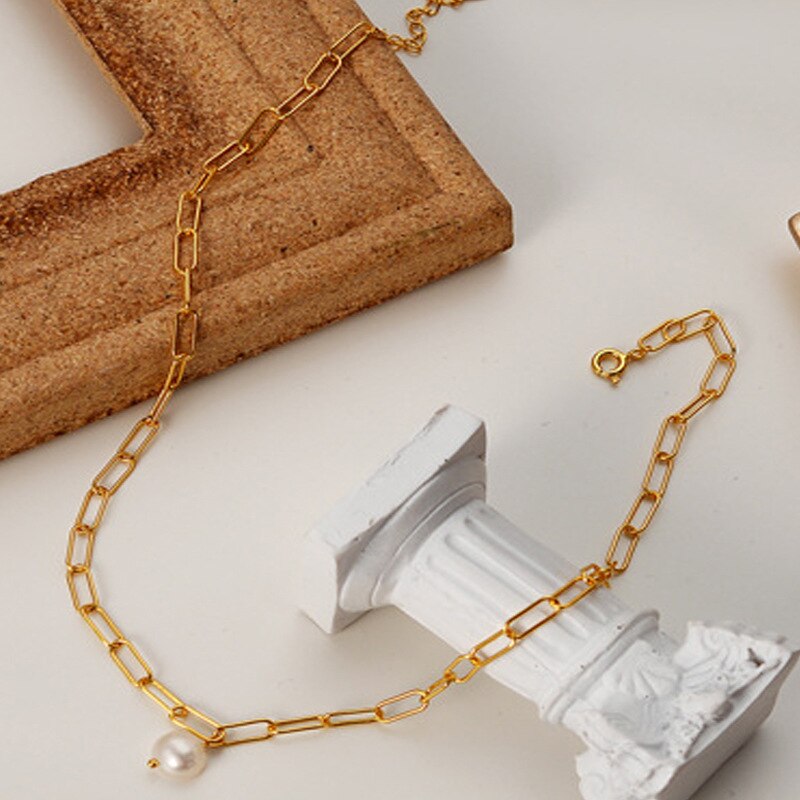 Elongated Drawn Chain Baroque Pearl Necklace N1048