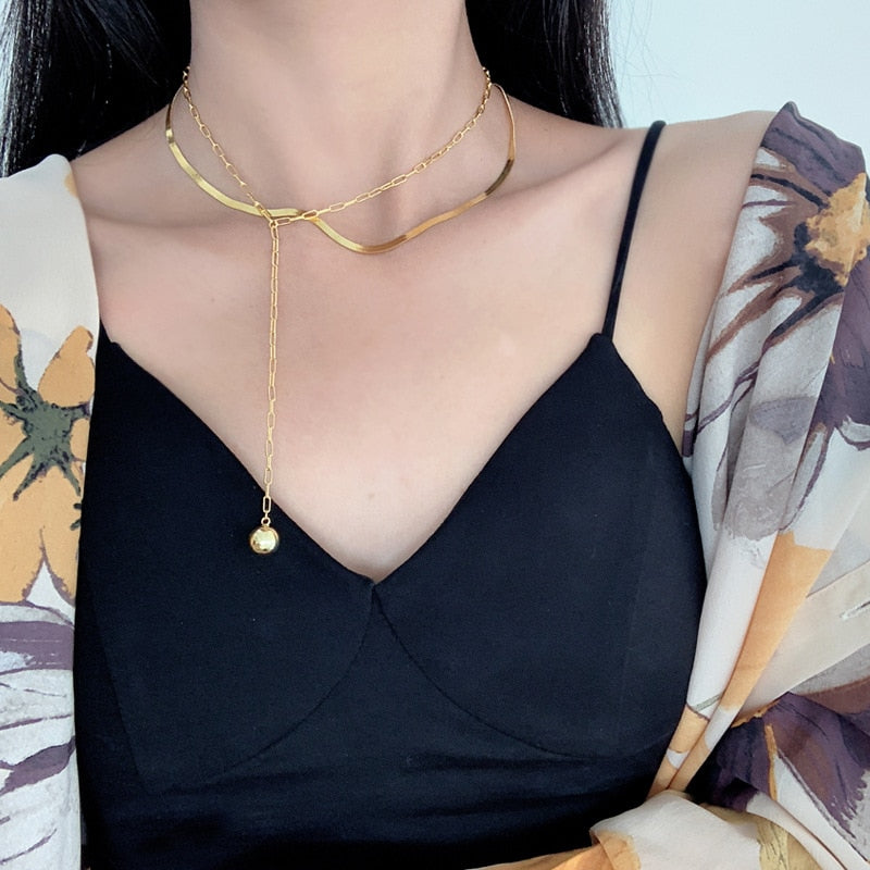 Snake Chain Elongated Necklace N1025