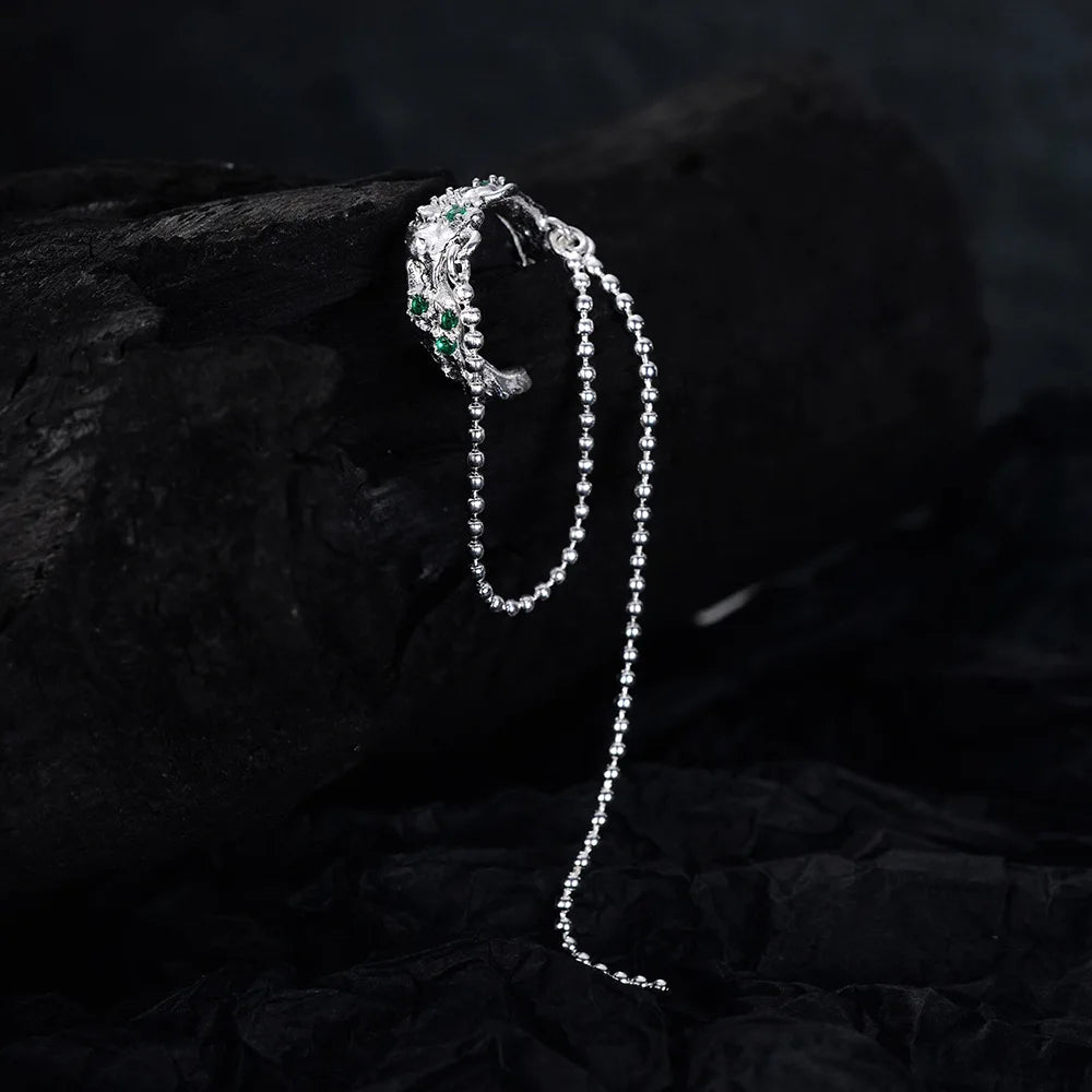 Green CZ Long Chain Earring E1130, 1 Piece