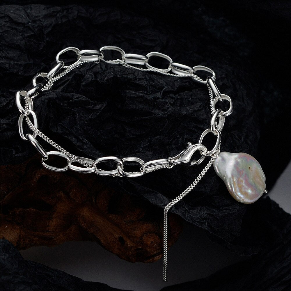 Baroque Pearl Cable Links Bracelet B1025