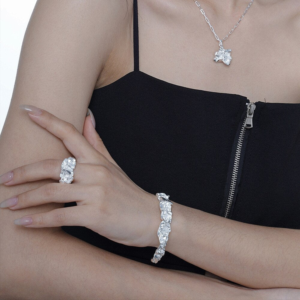 Crumpled Texture Open Bangle B1040