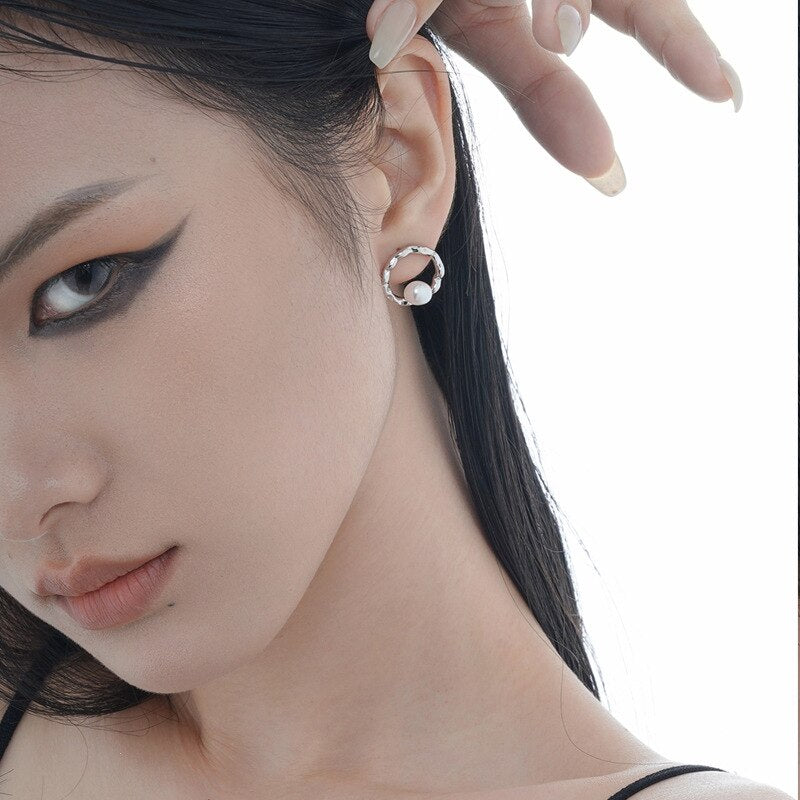 Hoop Pearl Ear Studs E1207