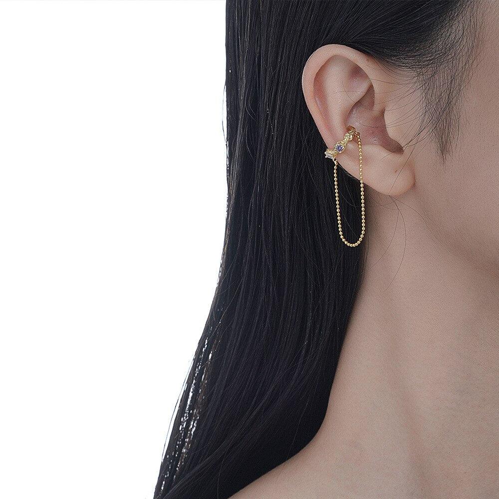 Textured Ball Chain Hoop Ear Cuff E1205 1 Piece
