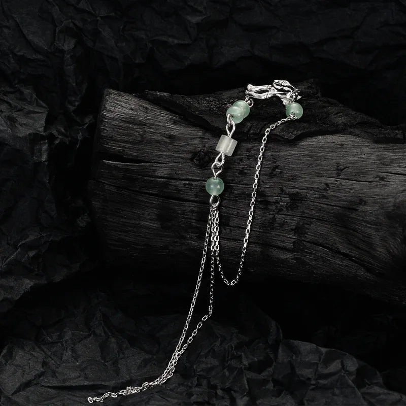 Jade Beads Long Chain Ear Cuff E1116, 1 Piece