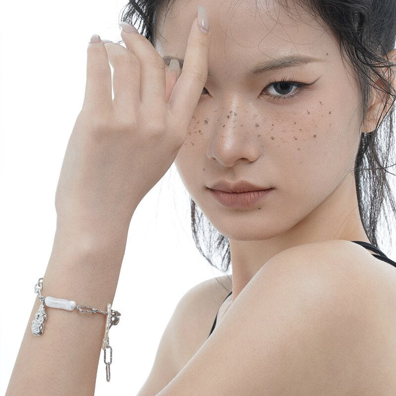 Baroque Pearl Elongated Chain Bracelet B1038