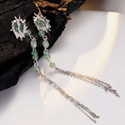 Long Tassel Jade Ear Studs E1131