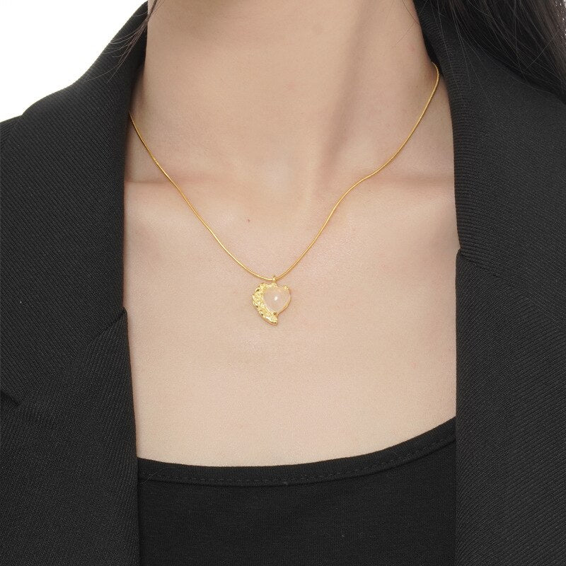 Pink Crystal Heart Agate Pendant N1052