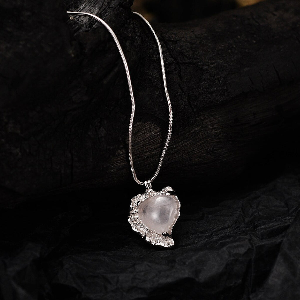 Pink Crystal Heart Agate Pendant N1052