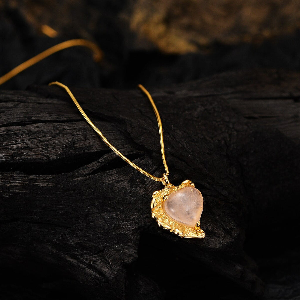 Pink Crystal Heart Agate Pendant N1052