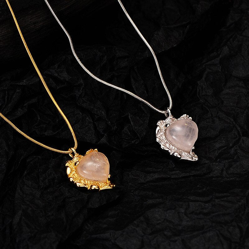 Pink Crystal Heart Agate Pendant N1052