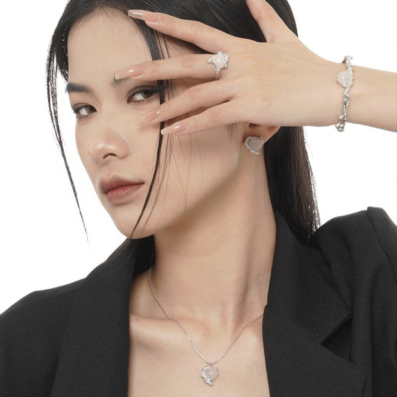 Pink Crystal Heart Agate Pendant N1052